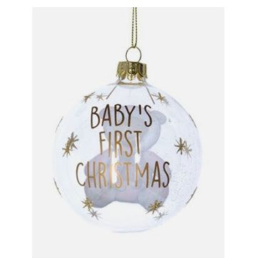 Gisela Graham Clear Glass Ball with Baby's First Teddy 1581 reverse