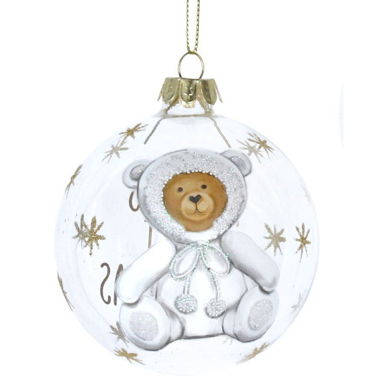 Gisela Graham Clear Glass Ball with Baby's First Teddy 1581 white