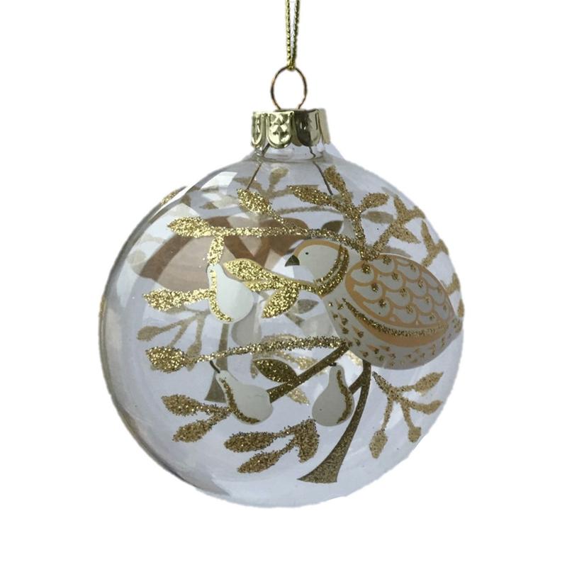 Gisela Graham Clear Glass Bauble with Partidge In A Pear Tree