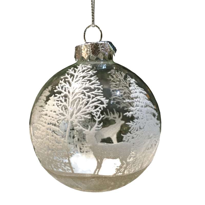 Gisela Graham Clear Glass ball With White Trees and Stag