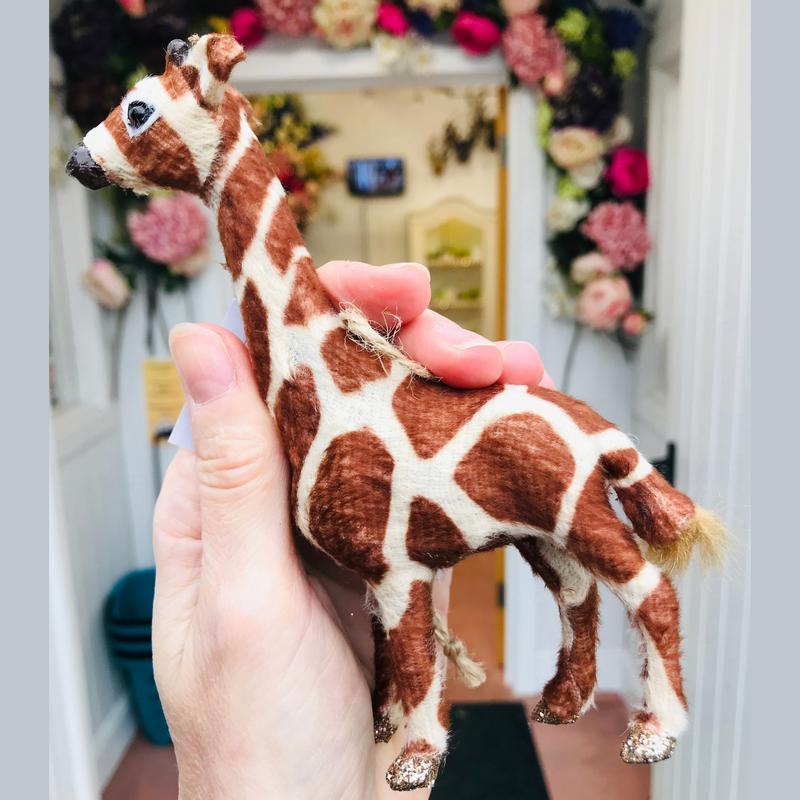 Gisela Graham Faux Fur Giraffe Christmas Tree Decoration 16088 held in hand