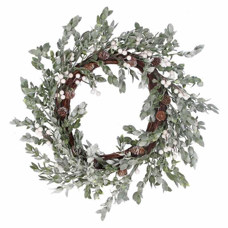 Gisela Graham Frosted Box Wreath With White Berries 41108 main