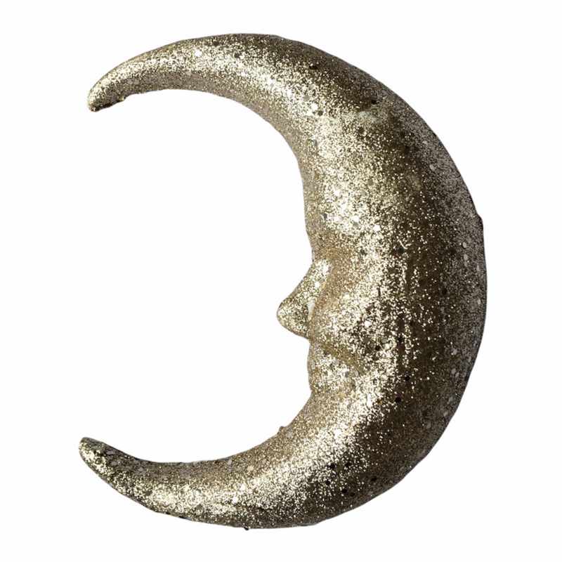 Gisela Graham Gold Glitter Crescent Moon Christmas Decoration back