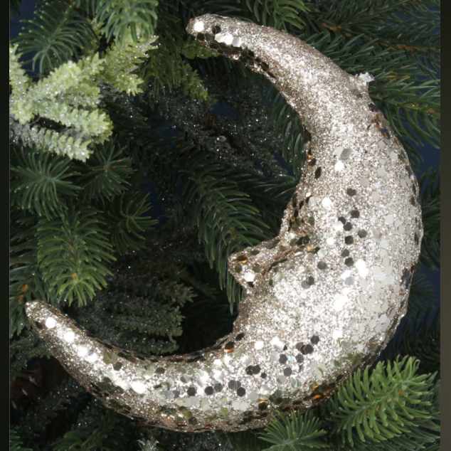 Gisela Graham Gold Glitter Crescent Moon Christmas Decoration on tree