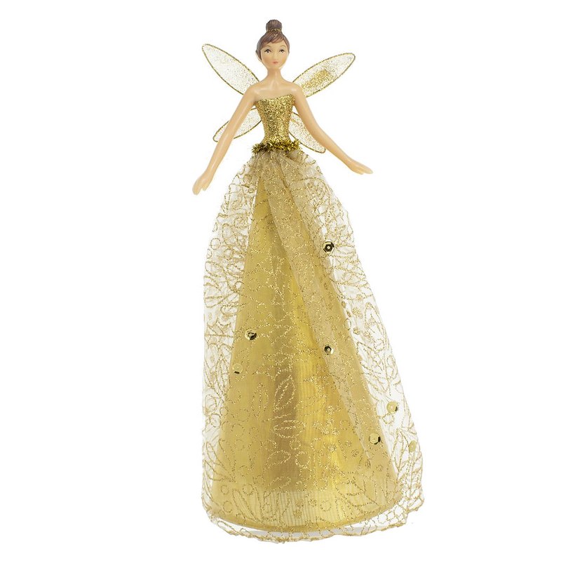 Gisela Graham Gold Glitter Tree-top Fairy 32130 front