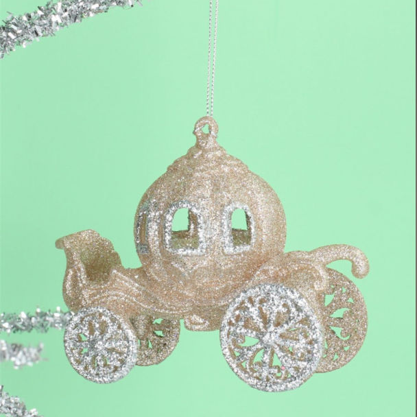 Gisela Graham Gold & Silver Glitter Princess Coach Christmas Decoration lifestyle