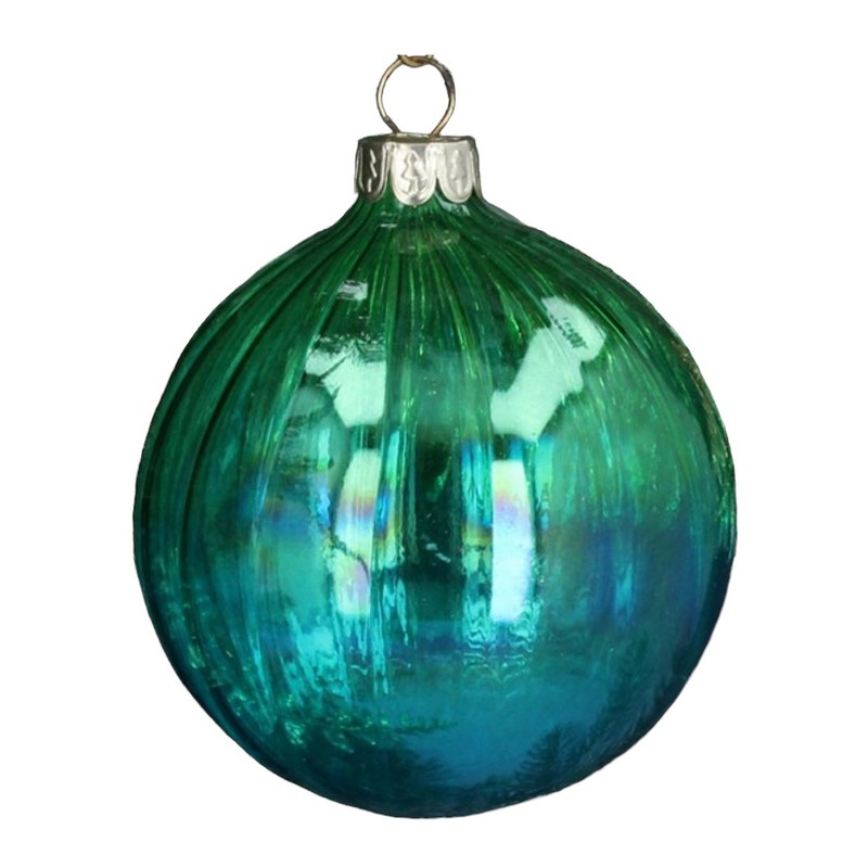Gisela Graham Green & Blue Ribbed Glass Christmas Tree Bauble 00143 main