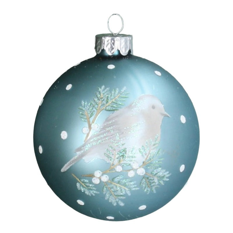 Gisela Graham Matt Pale Blue Glass Christmas Bauble Robin 00471 main