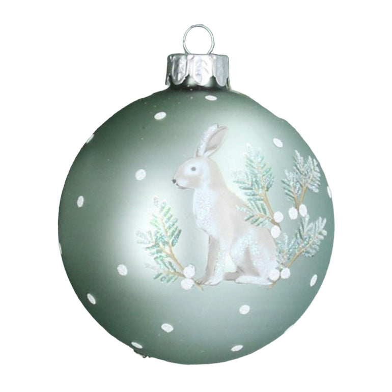 Gisela Graham Matt Pale Green Glass Christmas Bauble Hare 00466 main