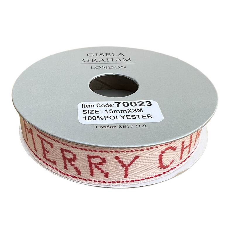 Gisela Graham Merry Christmas Natural Ribbon 70023 Red