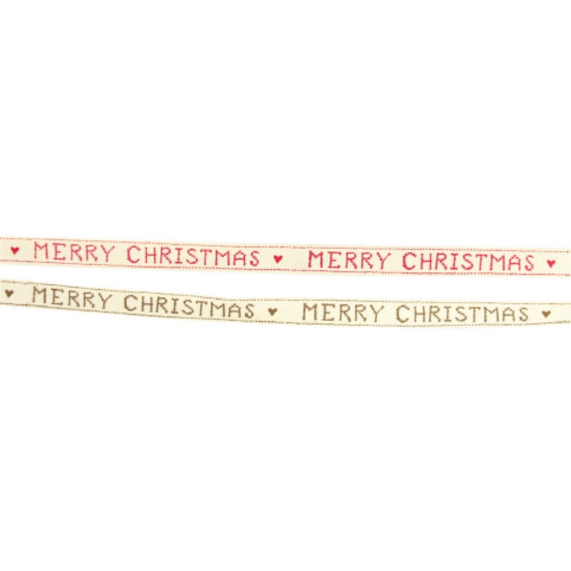 Gisela Graham Merry Christmas Natural Ribbon 70023 colour selection