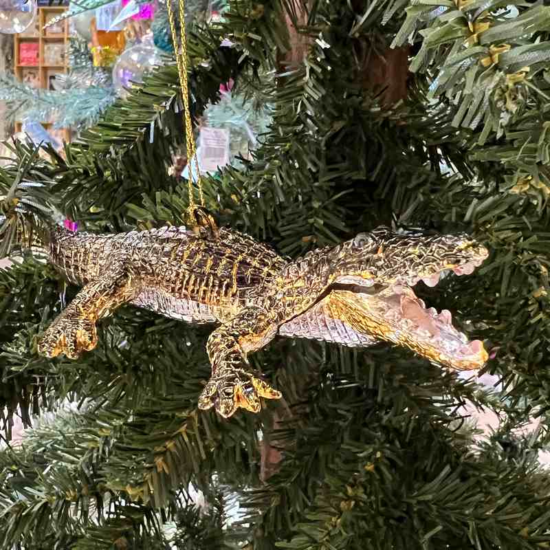 Gisela Graham Metallic Crocodile Christmas Tree Decoration on tree