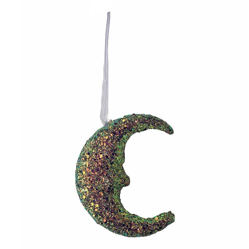 Gisela Graham Multi-coloured Glitter Crescent Moon Christmas Decoration back