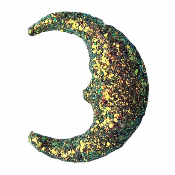 Gisela Graham Multi-coloured Glitter Crescent Moon Christmas Decoration detail
