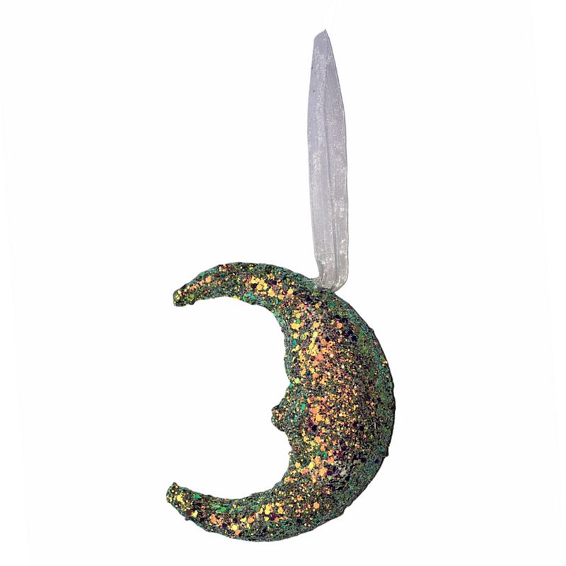 Gisela Graham Multi-coloured Glitter Crescent Moon Christmas Decoration front