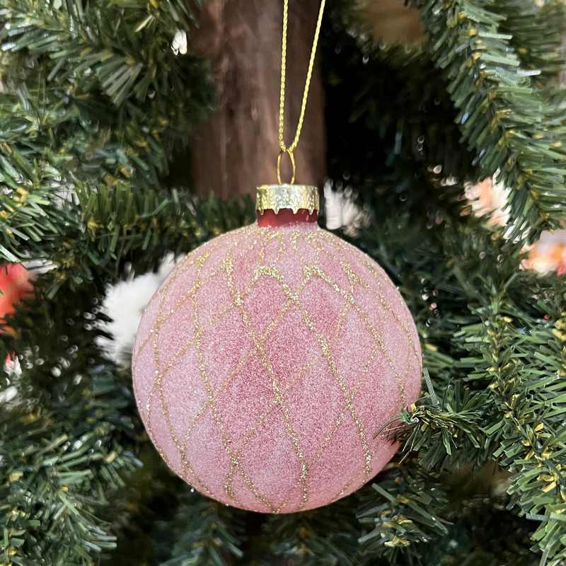 Gisela Graham Opaque Red Glass Bauble With Gold Trellis 00389 on tree