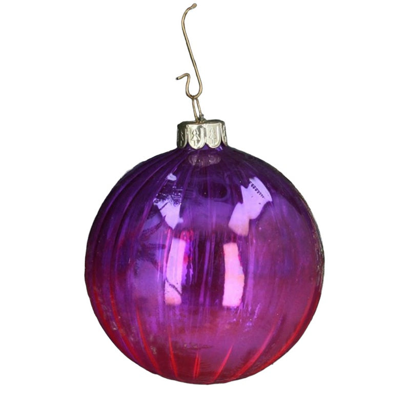 Gisela Graham Purple & Pink Ribbed Glass Christmas Bauble 00110 main