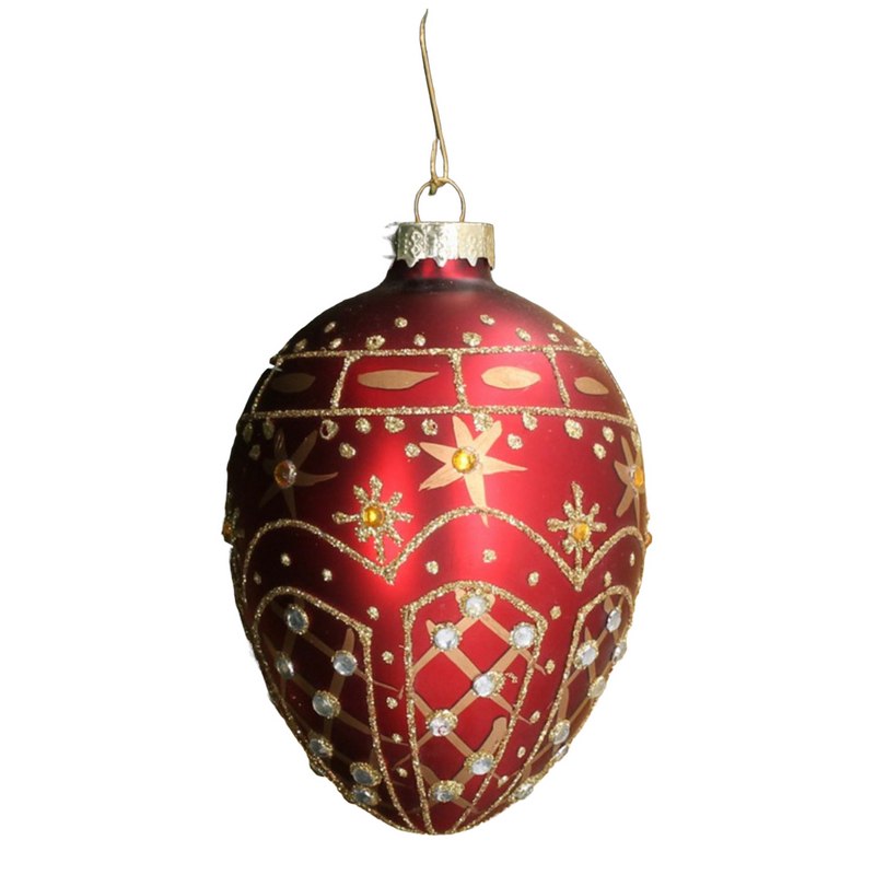 Gisela Graham Red & Gold Glass Egg Christmas Bauble 00127 main