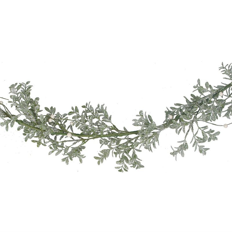 Gisela Graham Silver Glitter Leaf Garland White Berries 41112 main