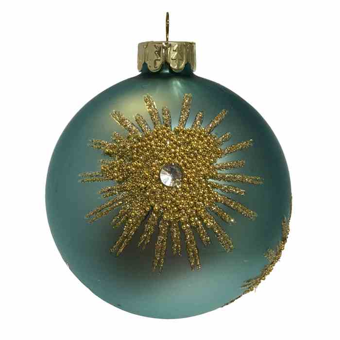 Gisela Graham Turquoise Glass Ball with Gold Beaded Star Burst