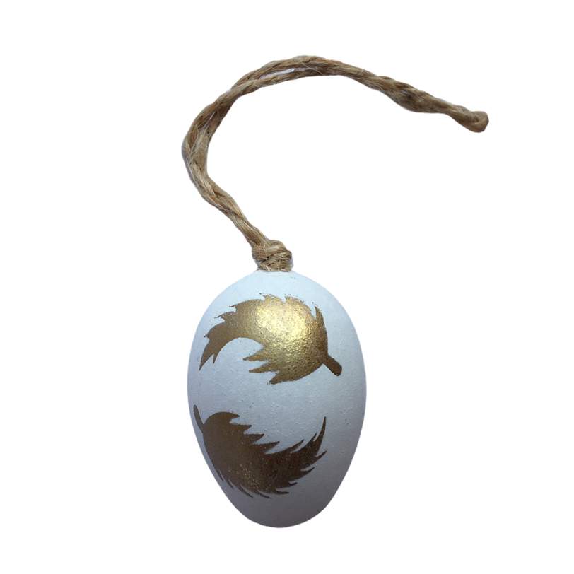 Gisela Graham White Acrylic Mini Egg Gold Feather