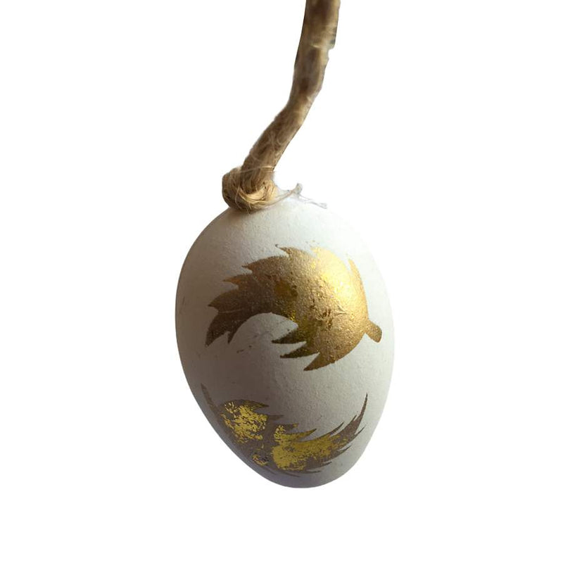 Gisela Graham White Acrylic Mini Egg Gold Feather close-up