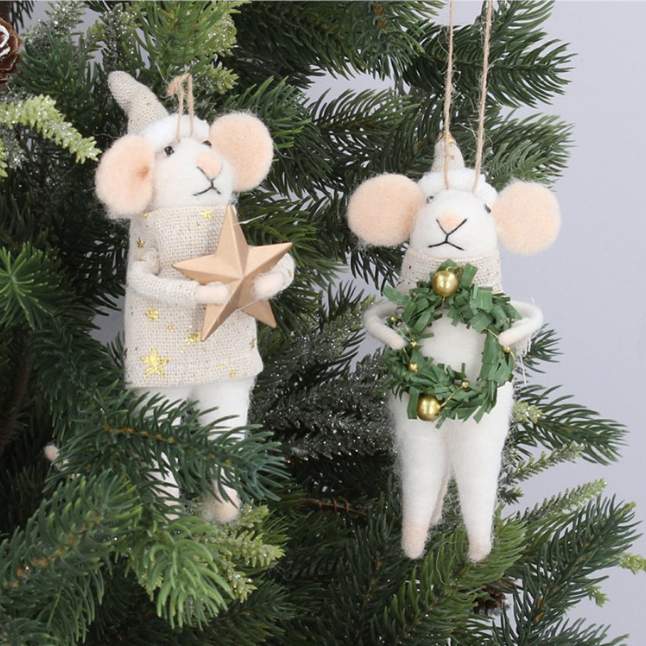 Gisela Graham White Mouse Holding Decoration 14250 selection on tree