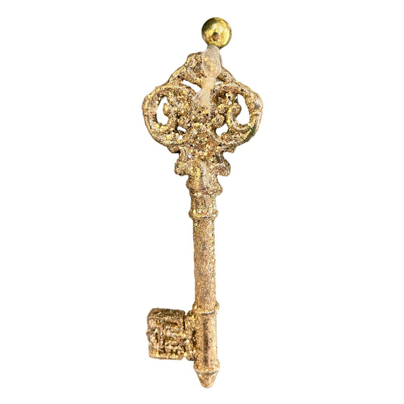 Gold Glitter Hanging Key Christmas Decoration front