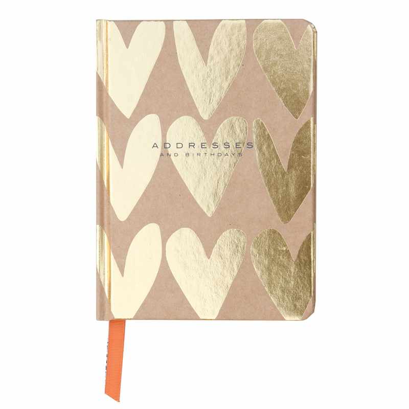 Gold Hearts Addresses & Birthdays Book front ABK100