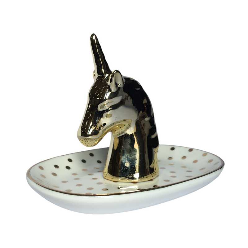 Golden Unicorn Ceramic Jewellery Tidy side
