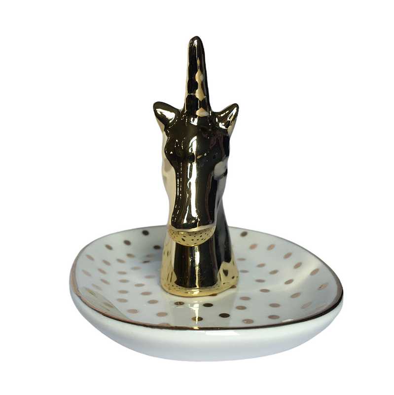 Golden Unicorn Ceramic Jewellery Tidy front