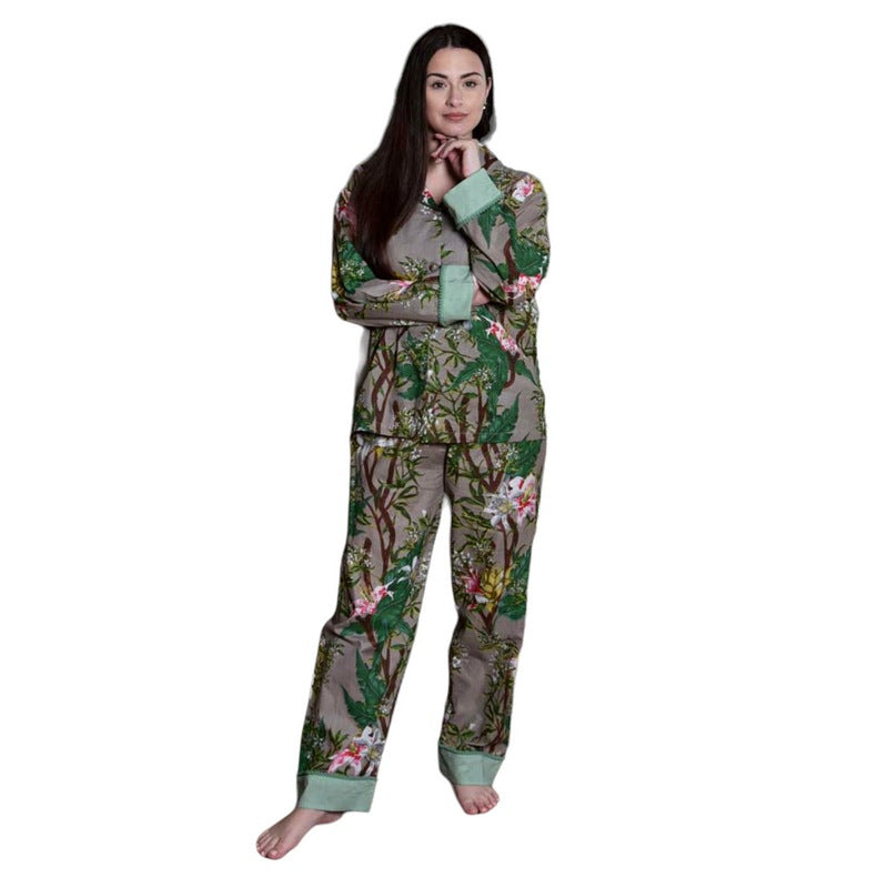 Grey Stargazer Lily Ladies Pyjamas SN409 on model front