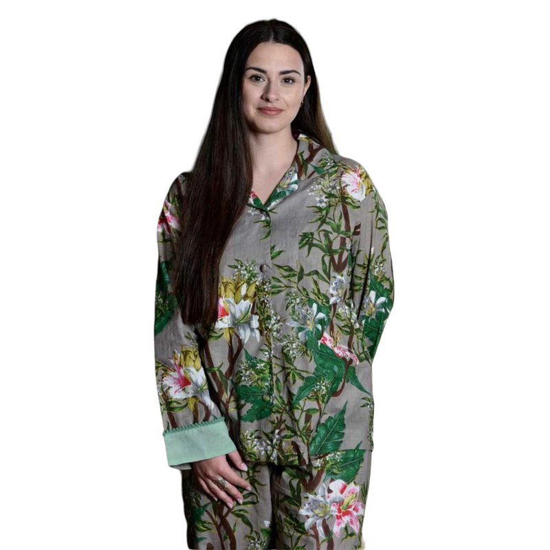 Grey Stargazer Lily Ladies Pyjamas SN409 on model detail