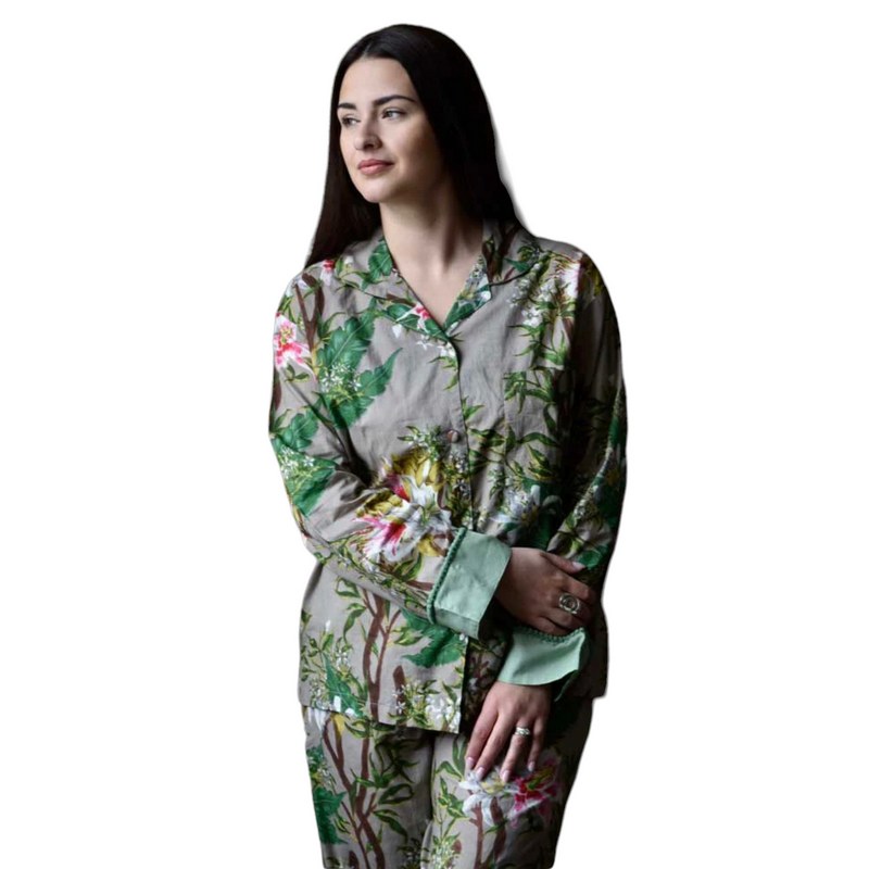 Grey Stargazer Lily Ladies Pyjamas SN409 on model top