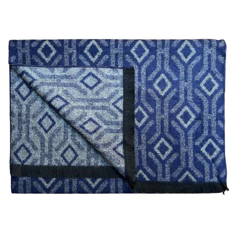 Grey & Blue Diamond Mens Bamboo Scarf folded to show back
