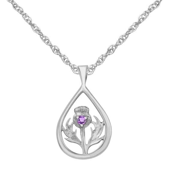Hamilton & Young Scottish Thistle Silver Teardrop Pendant with Amethyst colour stone HY9429 main