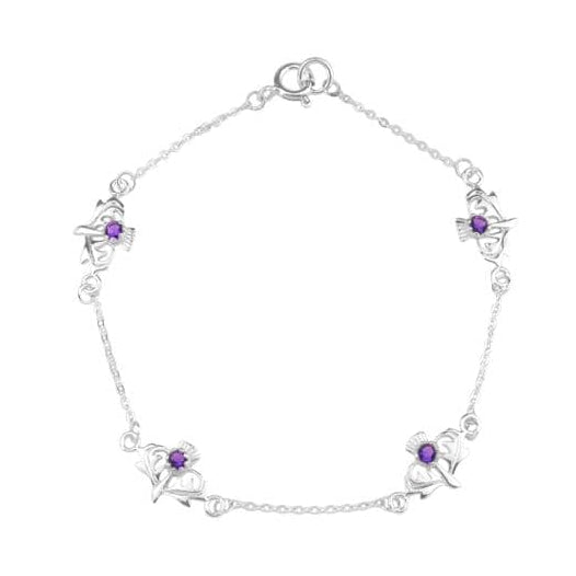 Hamilton & Young Silver Scottish Thistle Bracelet With Amethyst coloured stones HY0636