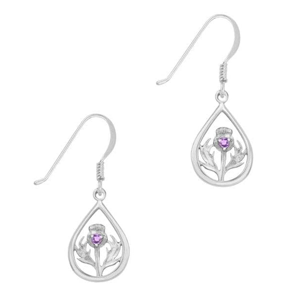 Hamilton & Young Silver Thistle Teardrop Earrings With Amethyst coloured stone HY9428 main