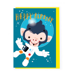 Happy Birthday Card Monkey Astronaut AX009