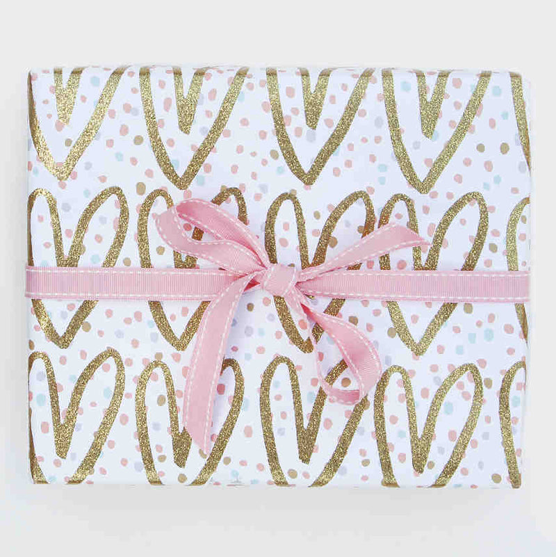 Hearts Gold Flitter Gift Wrap GWE476