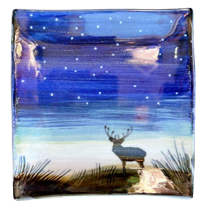 Highland Stoneware Stag at Night Square Plate Medium