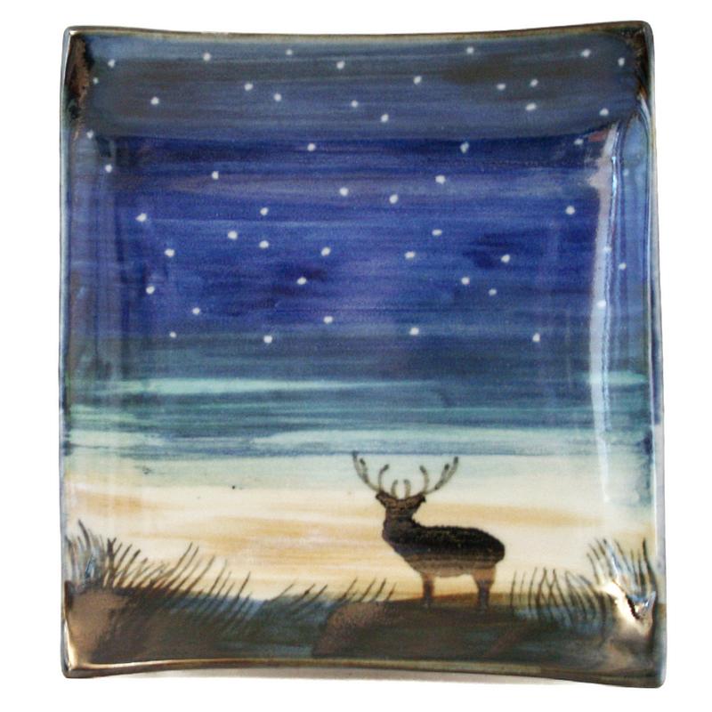 Highland Stoneware Stag at Night Medium Square Plate front