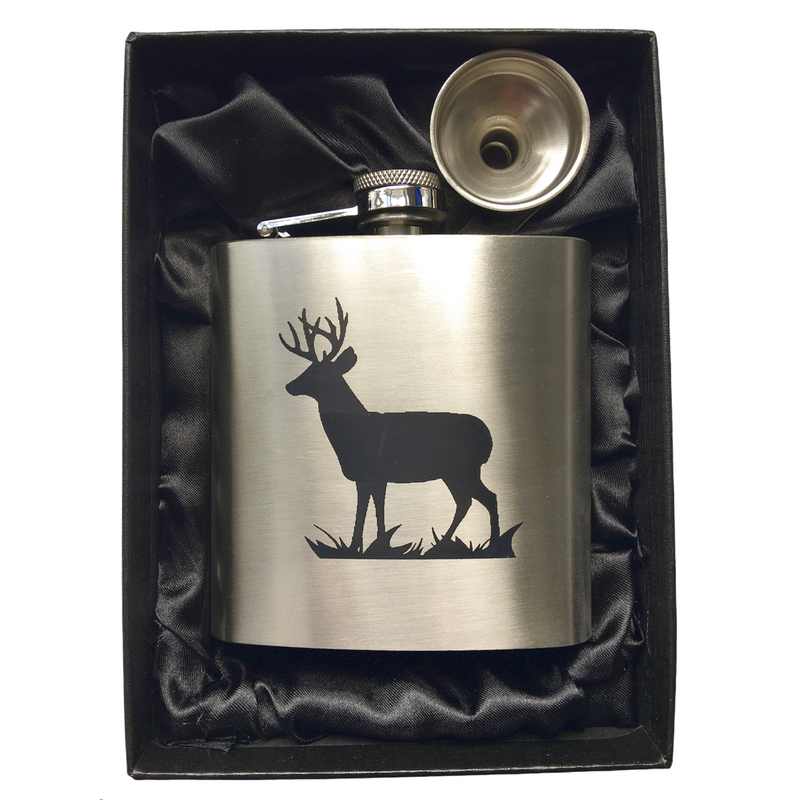 Hip Flask With Engraved Deer Stag in box
