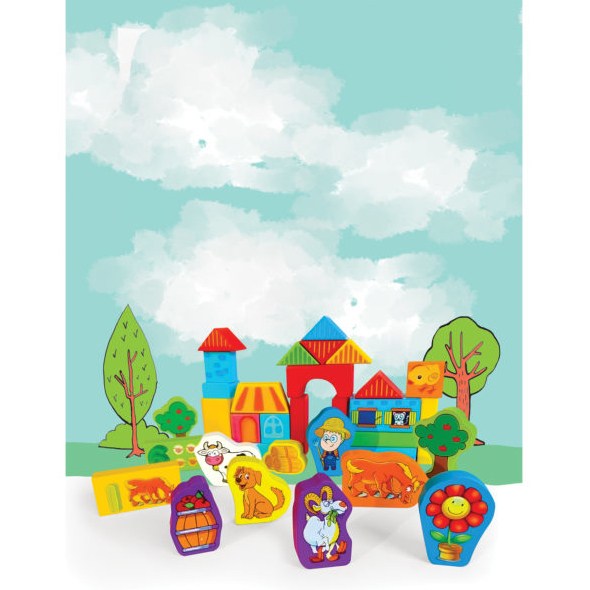 House Of Marbles Wooden Farm Blocks 50pc 213281 contents