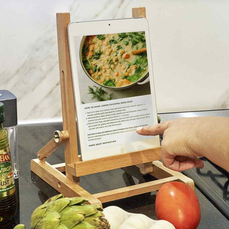 Easel Book & Tablet Stand with recipe showing
