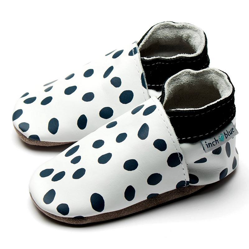 Inch Blue Dalmatian Spots leather Baby Booties 3531 side