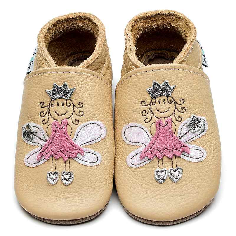 Inch Blue Fairy Princess Cream & Pink Leather Baby Booties 4185 main