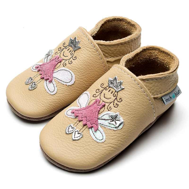 Inch Blue Fairy Princess Cream & Pink Leather Baby Booties 4185 side