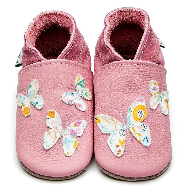 Inch Blue Kaleidoscope Baby Pink & Floral Leather Baby Booties 4171 main