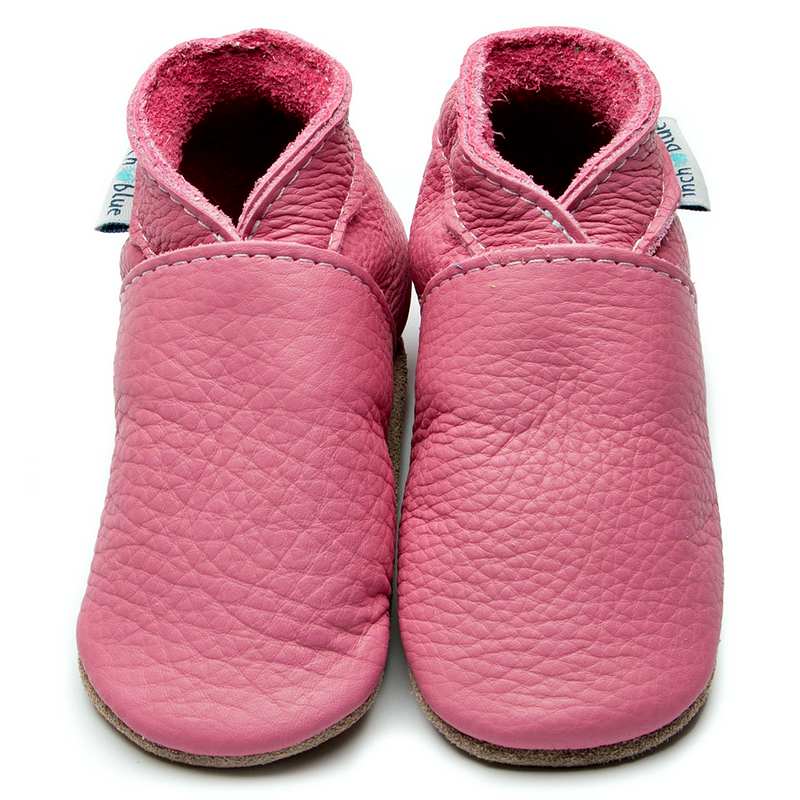 Inch Blue Plain Rose Pink Leather Baby Booties